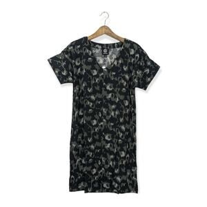 NWT Bobeau Olive & Black Printed V-Neck Short Sleeve Dress Size S